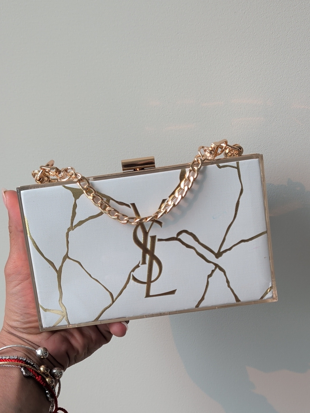 Upcycled White and Gold Acrylic Box Clutch & Box Gift Set